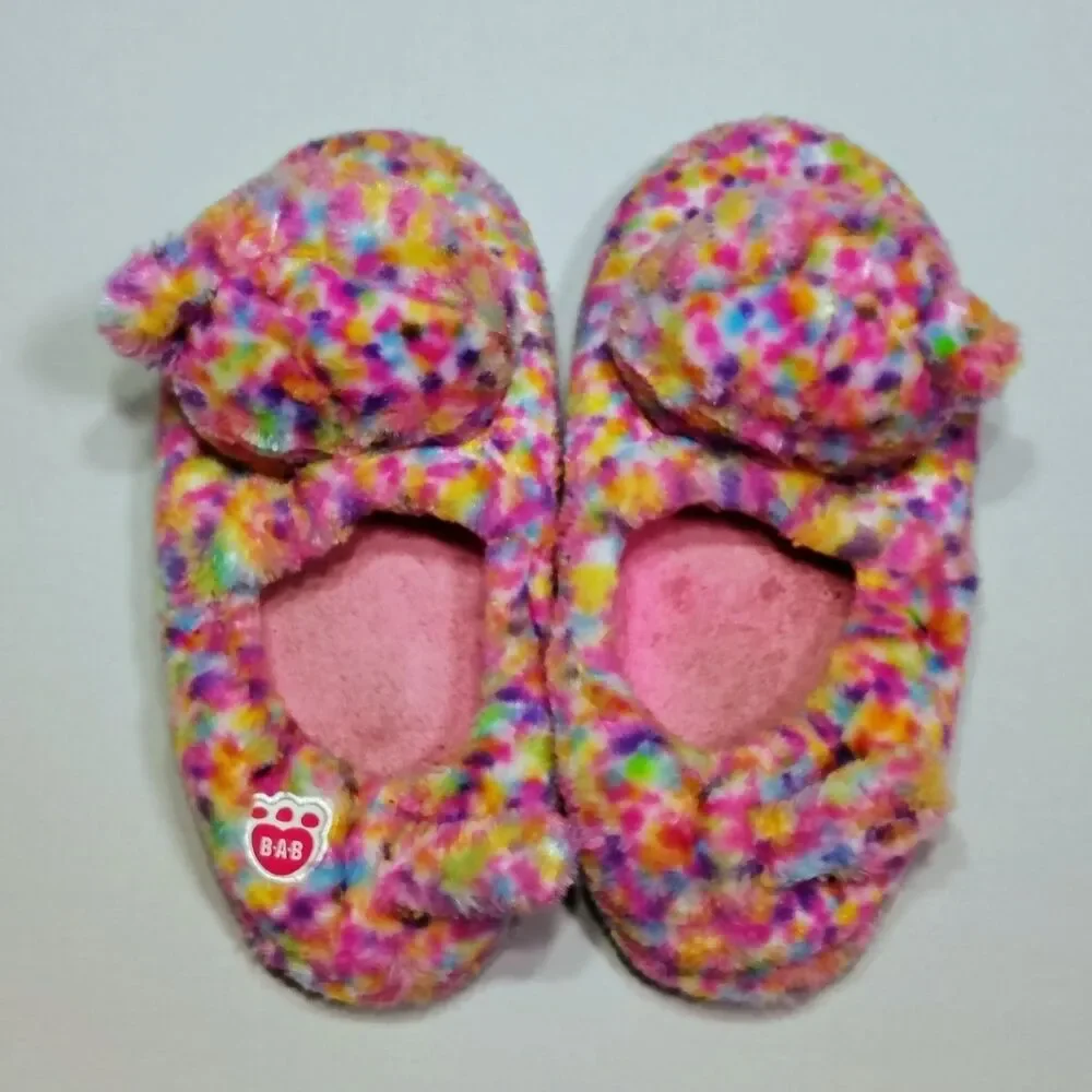 Girls' Build A Bear Workshop Rainbow Leopard Confetti Slippers Shoe Size XXL 5/6